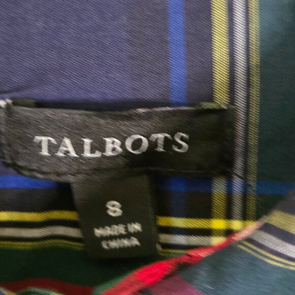 Talbots Tartan Plaid Tiny Gold Button Cotton Blend ButtonDown Blouse Size 8 - Picture 6 of 7